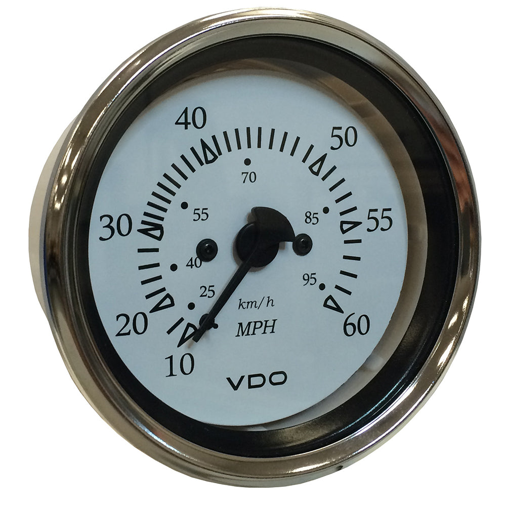 VDO Cockpit Marine 85MM 338 Pitot Speedometer 0 to 60 MPH White DialChrome Bezel 26015270