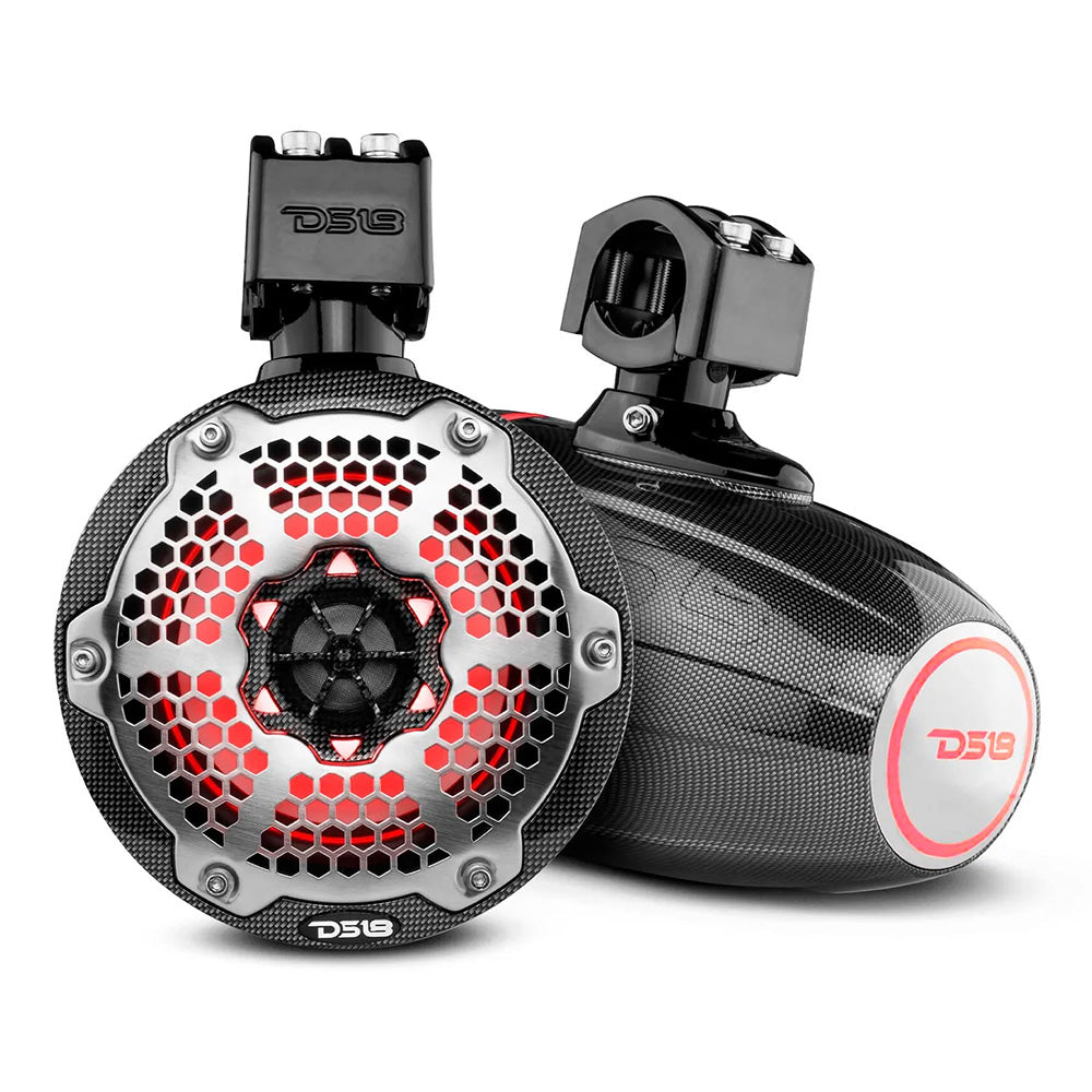 DS18 X Series HYDRO 65 Wakeboard Pod Tower Speaker wRGB LED Light Black Carbon Fiber CFX6TP