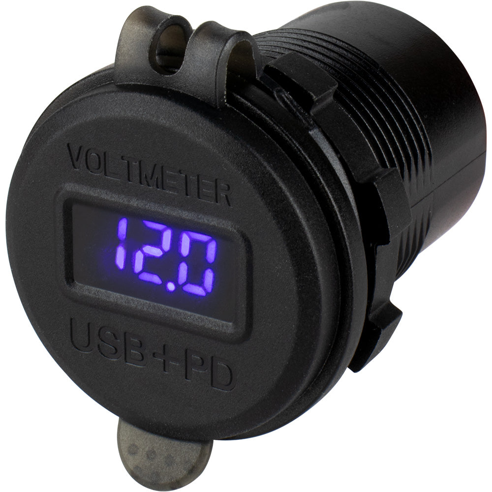 SeaDog Round USB USBC Power Socket wHidden Voltmeter 4265181