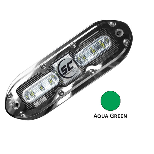 ShadowCaster SCM6 LED Underwater Light w20 Cable  316 SS Housing  Aqua Green SCM6AG20