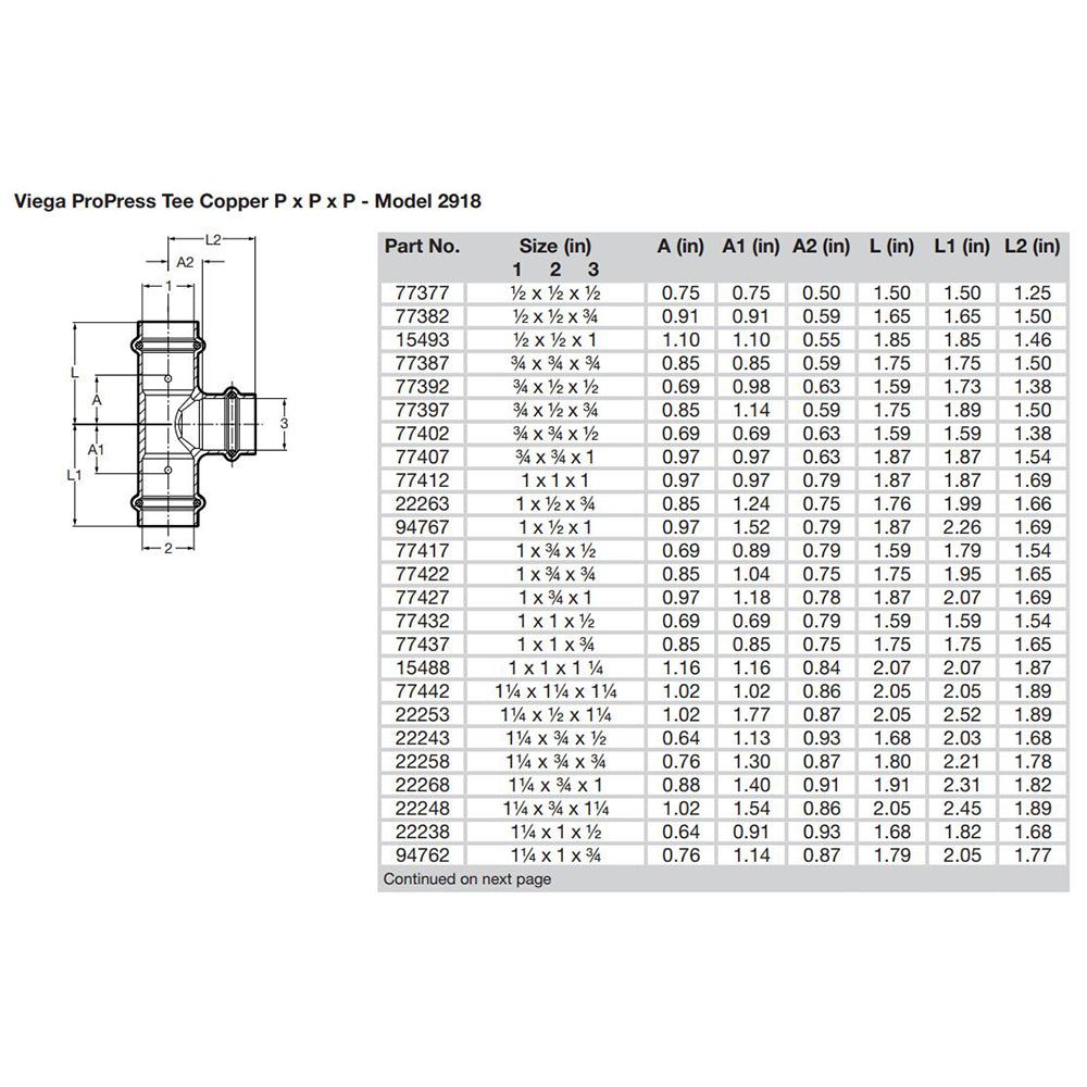 Viega ProPress 1 Copper Tee  Triple Press Connection  Smart Connect Technology 77412
