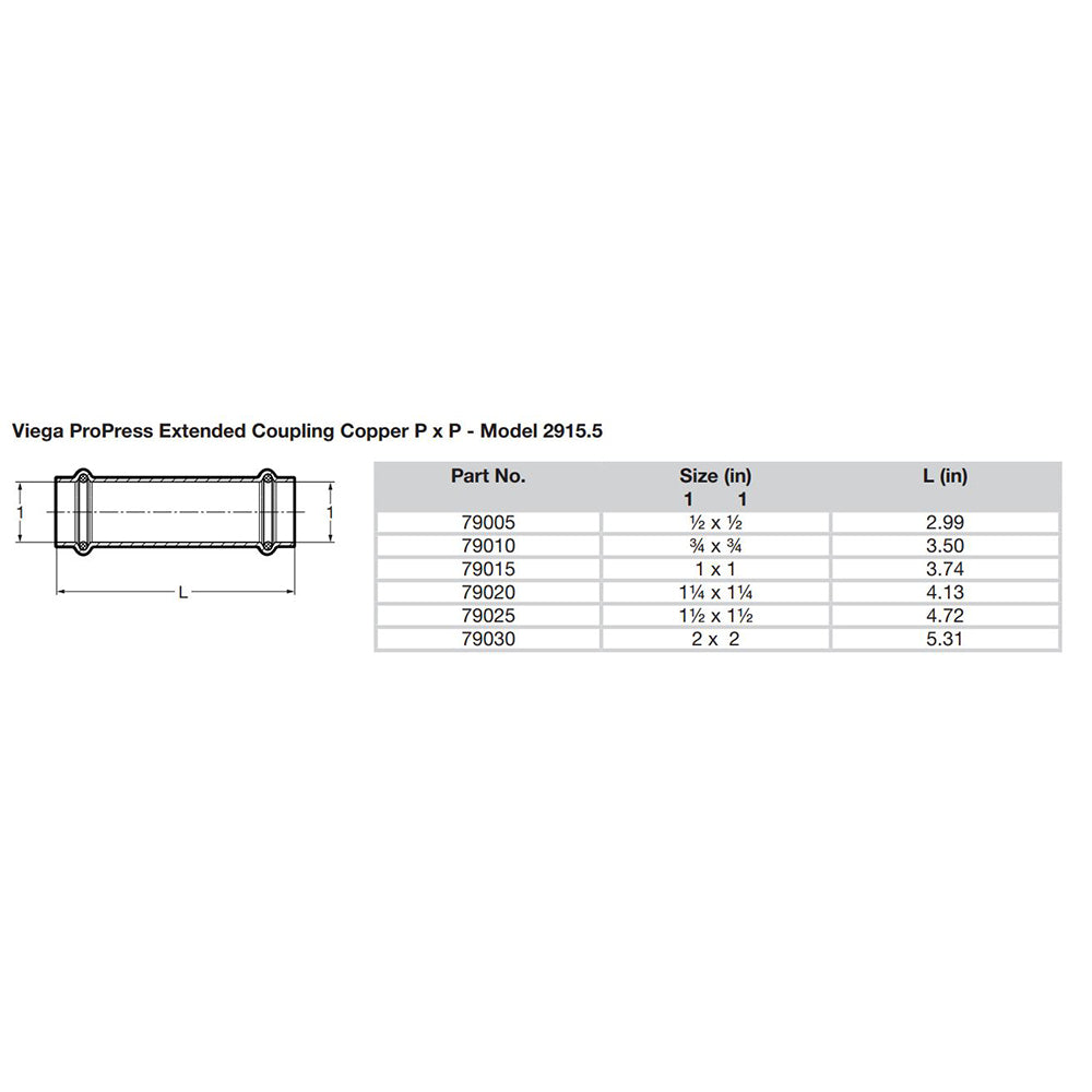 Viega ProPress 2 Extended Coupling wo Stop  Double Press Connection  Smart Connect Technology 79030