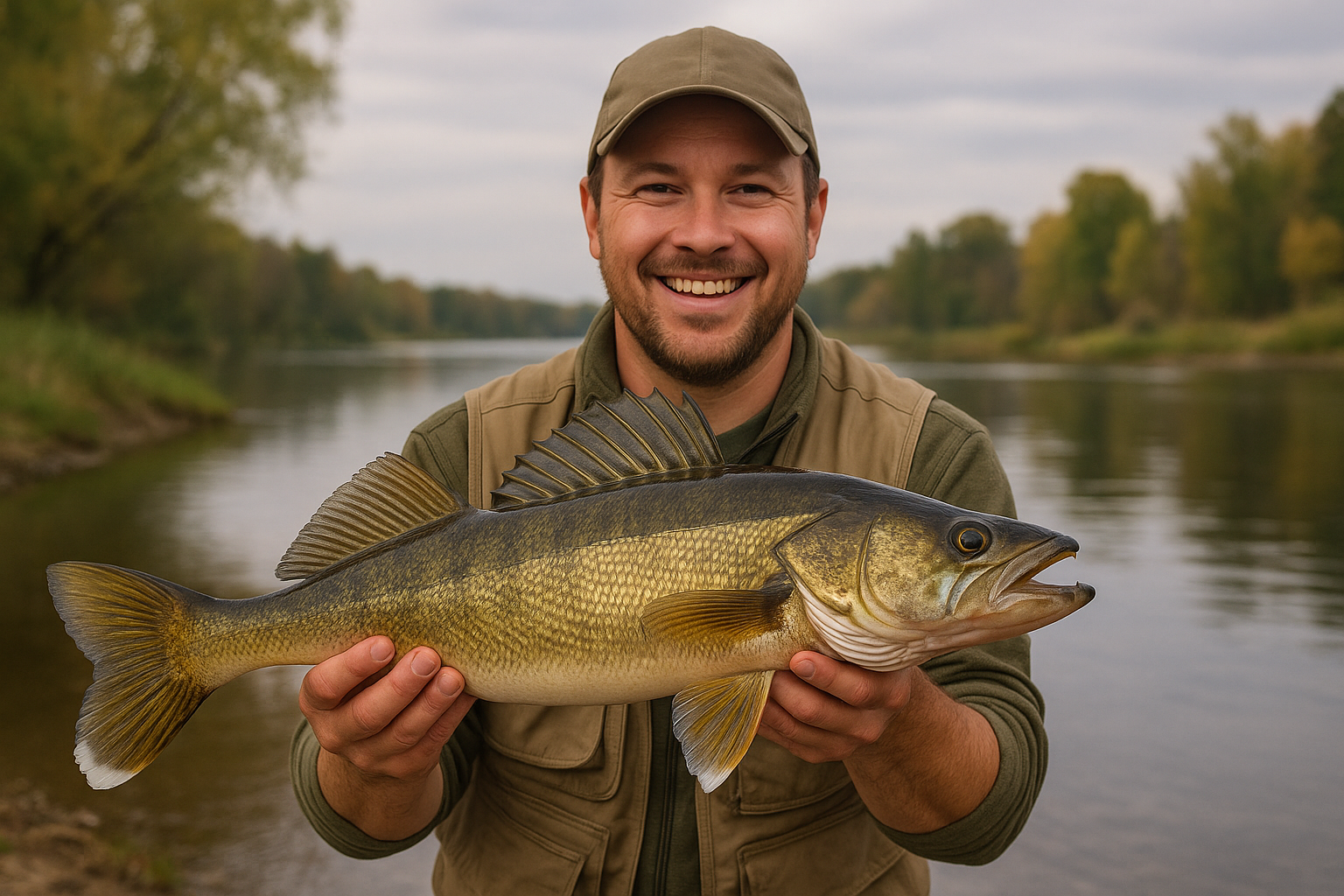guy holding a big walleye
